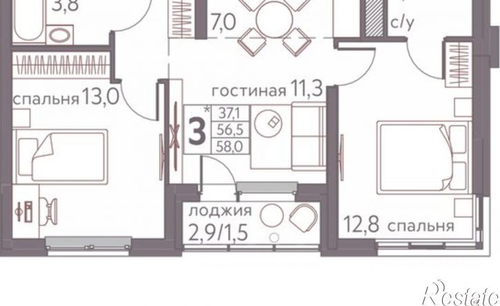 3-комн квартира в новом доме ул Серебристая, 3,  д. 3