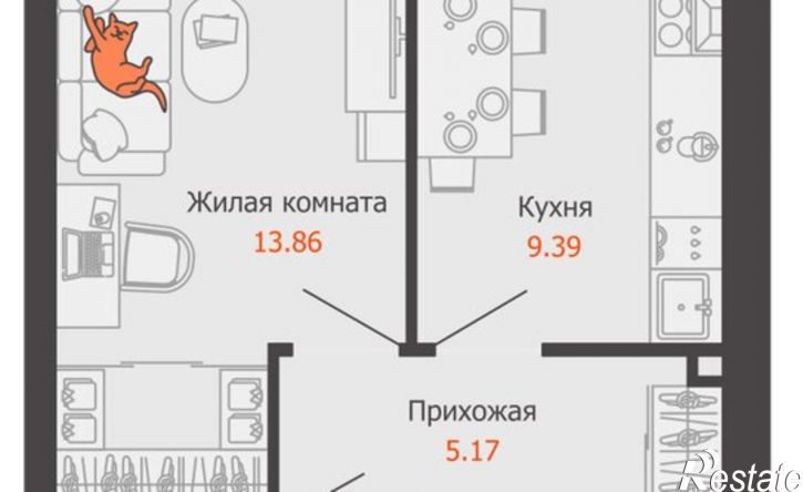 1-комн квартира в новом доме ул Дзержинского, 35б,  д. 35б