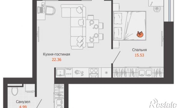 1-комн квартира в новом доме микрорайон Камская Долина, ЖК Пятый элемент