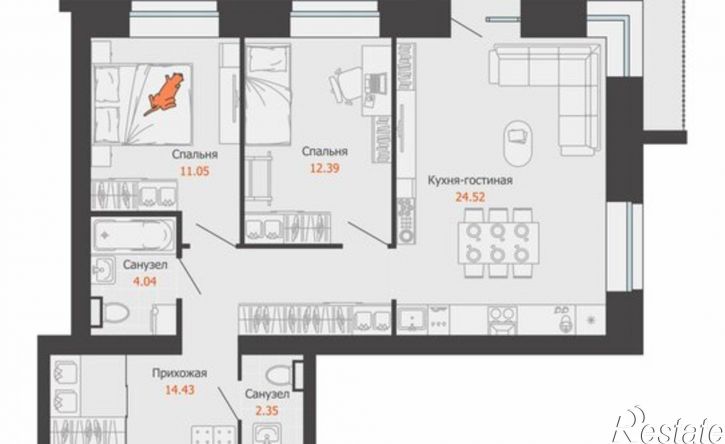 2-комн квартира в новом доме ул Дзержинского, 35б,  д. 35б