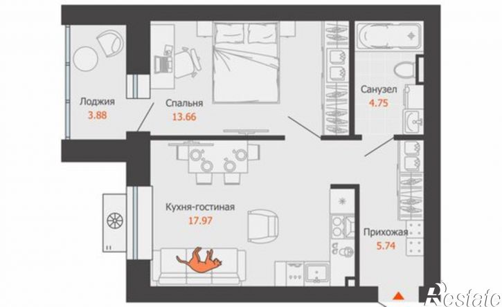 1-комн квартира в новом доме улица Спешилова, 86