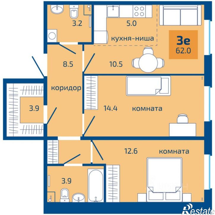 3-комн квартира в новом доме ул Целинная, 59 1,  д. 59 1,  к. 1