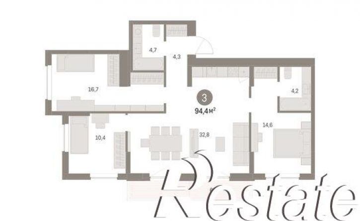 3-комн квартира в новом доме улица Куйбышева, 143,  д. 143