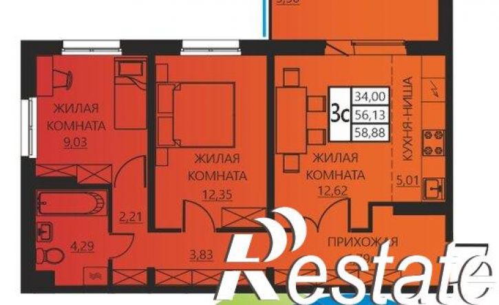 3-комн квартира в новом доме улица Гашкова, 51,  д. 51