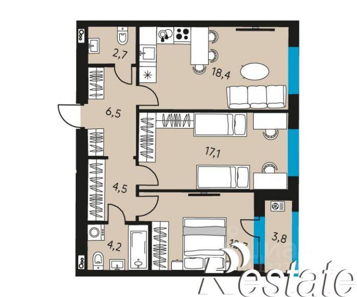 3-комн квартира в новом доме улица Пушкина, 89А,  д. 89А