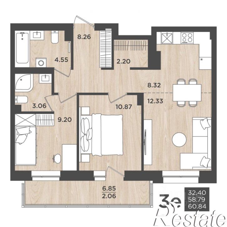 3-комн квартира в новом доме улица Космонавта Леонова, 41 к3,  д. 41 к3