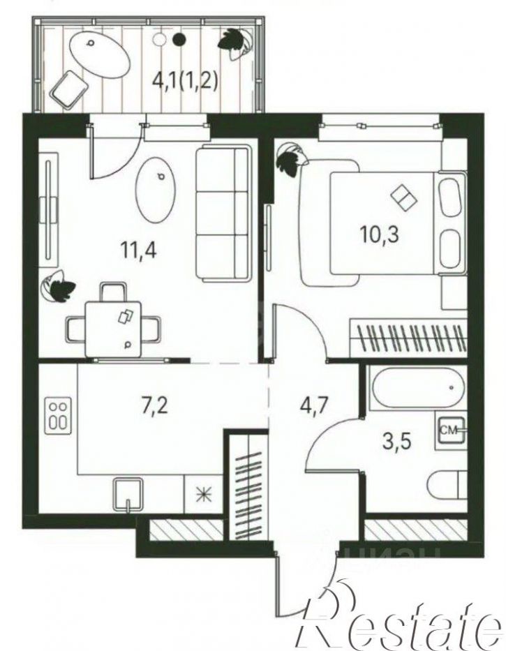 2-комн квартира в новом доме Нагорная улица, 103,  д. 103