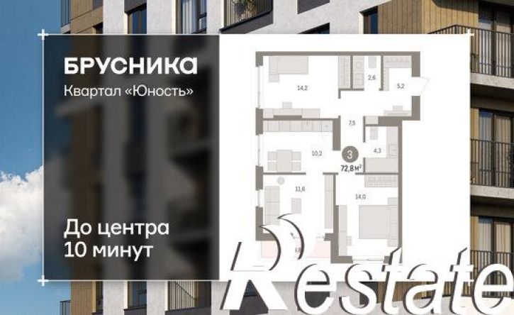 3-комн квартира в новом доме улица Емельяна Ярославского, 56,  д. 56