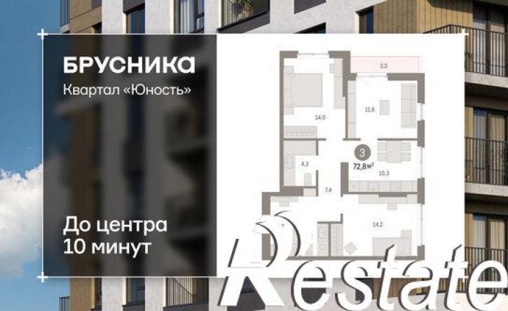 3-комн квартира в новом доме улица Емельяна Ярославского, 56,  д. 56