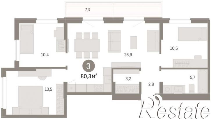 3-комн квартира в новом доме Куйбышева, 143
