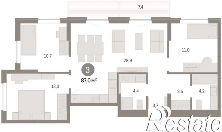 3-комн квартира в новом доме Куйбышева, 143