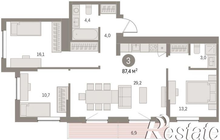 3-комн квартира в новом доме Куйбышева, 143