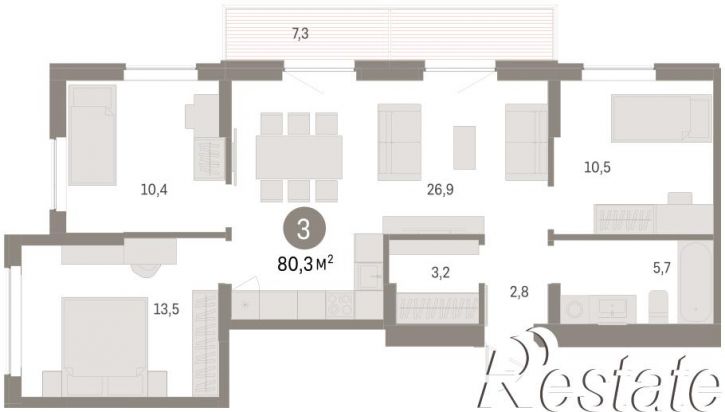 3-комн квартира в новом доме Куйбышева, 143