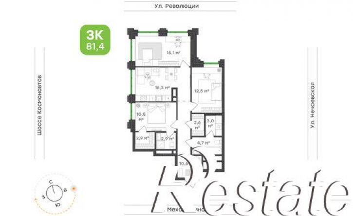 3-комн квартира в новом доме улица Парижской Коммуны, 47А,  д. 47А