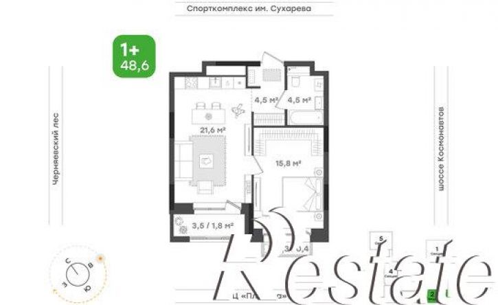 1-комн квартира в новом доме шоссе Космонавтов, 162л,  д. 162л