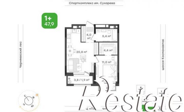 1-комн квартира в новом доме шоссе Космонавтов, 162л,  д. 162л