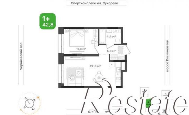 1-комн квартира в новом доме шоссе Космонавтов, 162л,  д. 162л