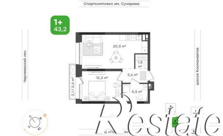1-комн квартира в новом доме шоссе Космонавтов, 162л,  д. 162л