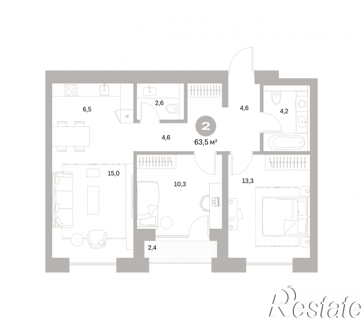 2-комн квартира в новом доме Куйбышева, 110
