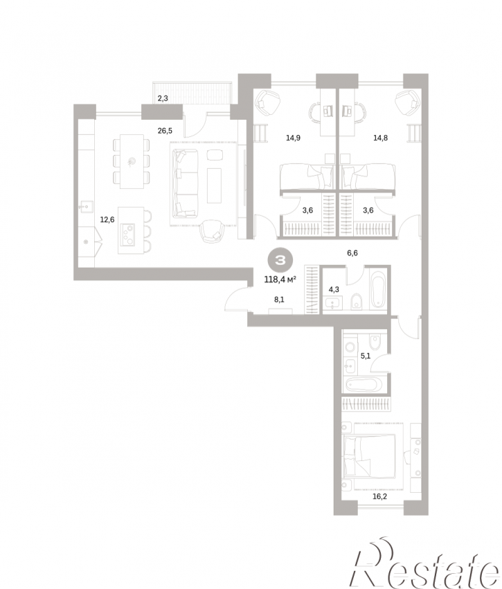 3-комн квартира в новом доме Куйбышева, 110