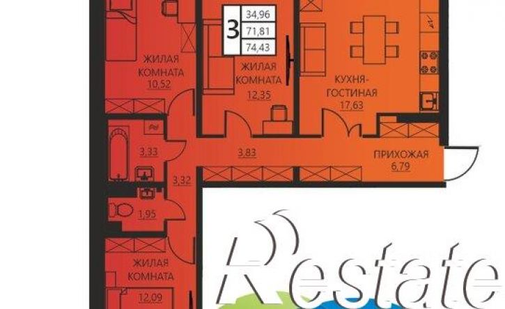 3-комн квартира в новом доме улица Гашкова, 51,  д. 51